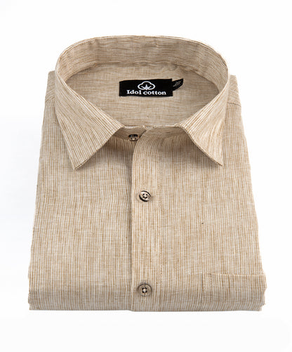 Woven Cotton Fine Striped Chiku Foan Colour