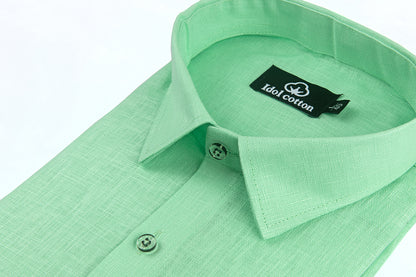 Parrot Green Colour Blended Linen For Men