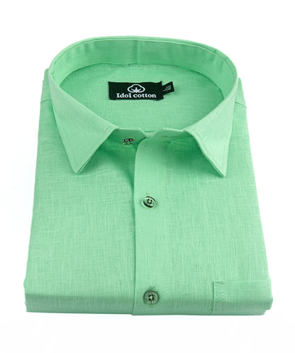 Parrot Green Colour Blended Linen For Men