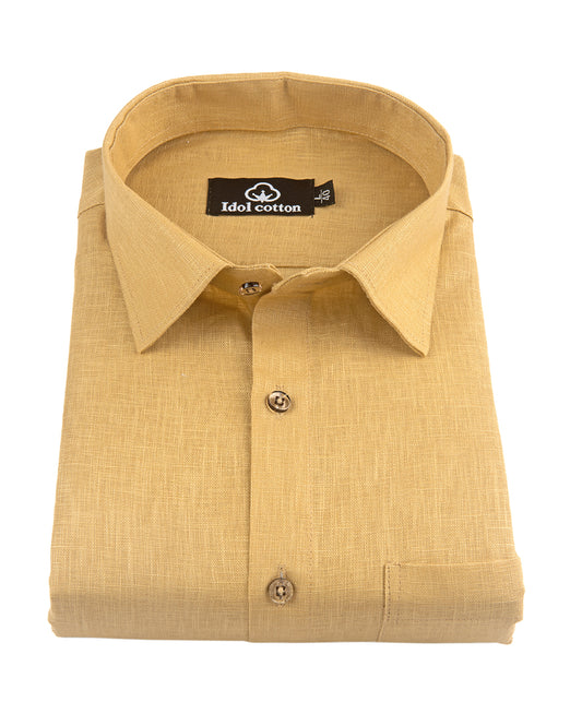 Mustard Colour Blended Linen For Men