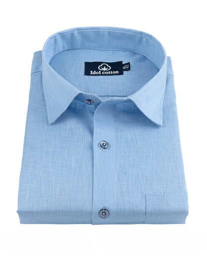 Sky Blue Colour Blended Linen For Men