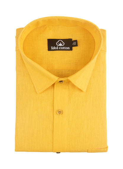 Yellow Colour Blended Linen For Men