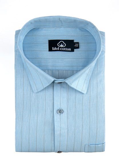 Bamboo Linen Strip Sky Colour