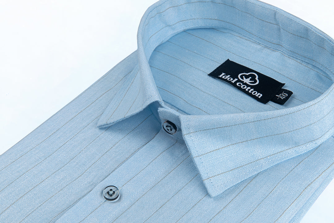 Bamboo Linen Strip Sky Colour