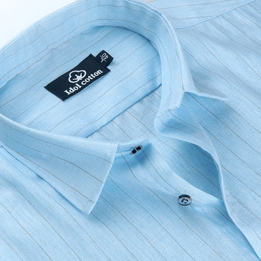 Bamboo Linen Strip Sky Colour