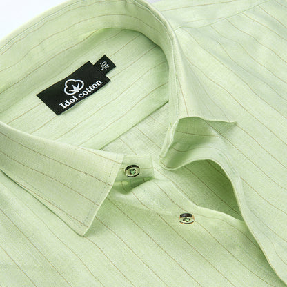 Bamboo Linen Strip Pistel Green