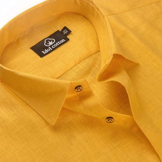 Yellow Colour Blended Linen For Men