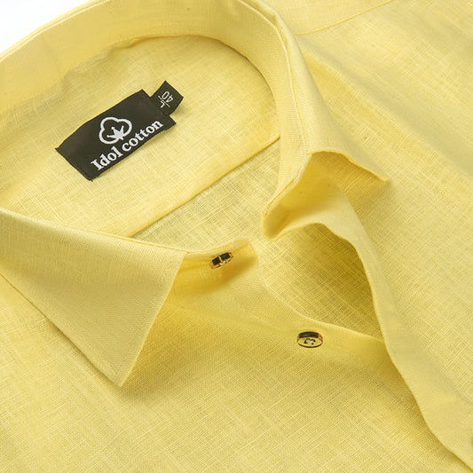 Lemon Colour Blended Linen For Men