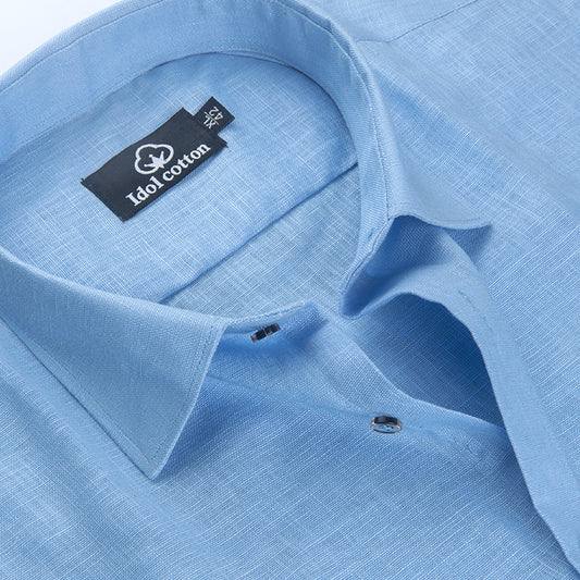 Sky Blue Colour Blended Linen For Men