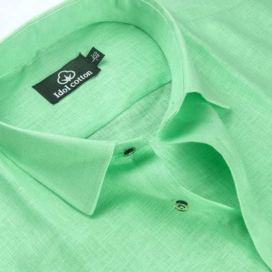 Parrot Green Colour Blended Linen For Men