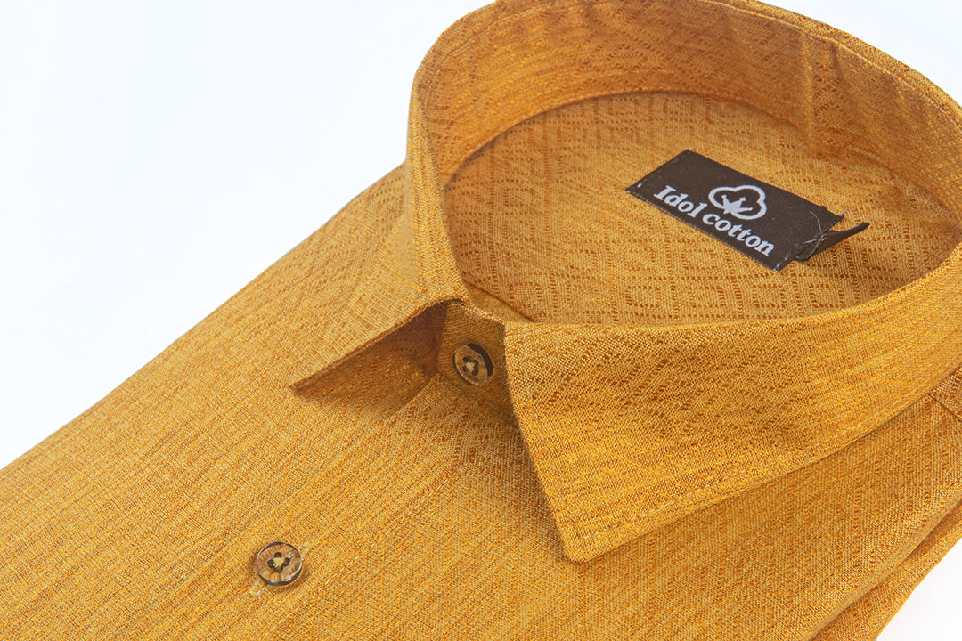 Teal Jacquard Dimond Pattern Cotton Shirt Mustrud yellow Colour