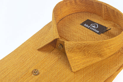 Teal Jacquard Dimond Pattern Cotton Shirt Mustrud yellow Colour