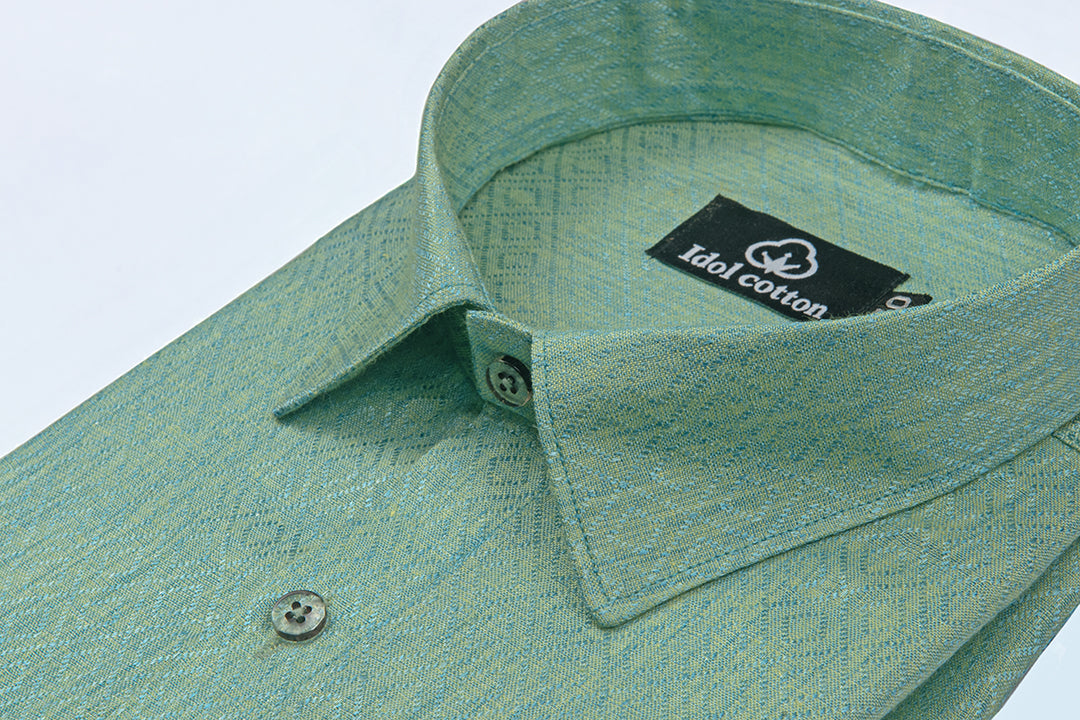 Teal Jacquard Dimond Pattern Cotton Shirt Mint Green Colour