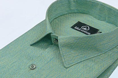 Teal Jacquard Dimond Pattern Cotton Shirt Mint Green Colour