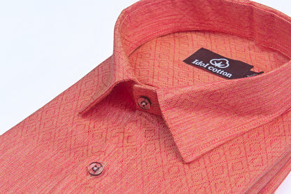 Teal Jacquard Dimond Pattern Cotton Shirt Salmon Pink Colour