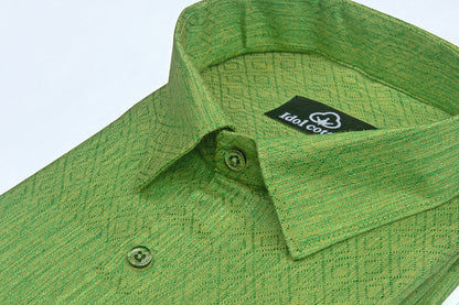 Teal Jacquard Dimond Pattern Cotton Shirt Parrot Green