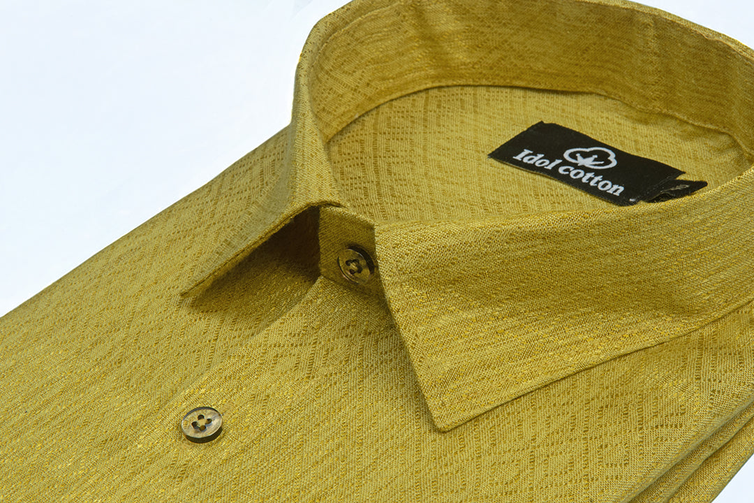 Teal Jacquard Dimond Pattern Cotton Shirt Honey Yellow Colour