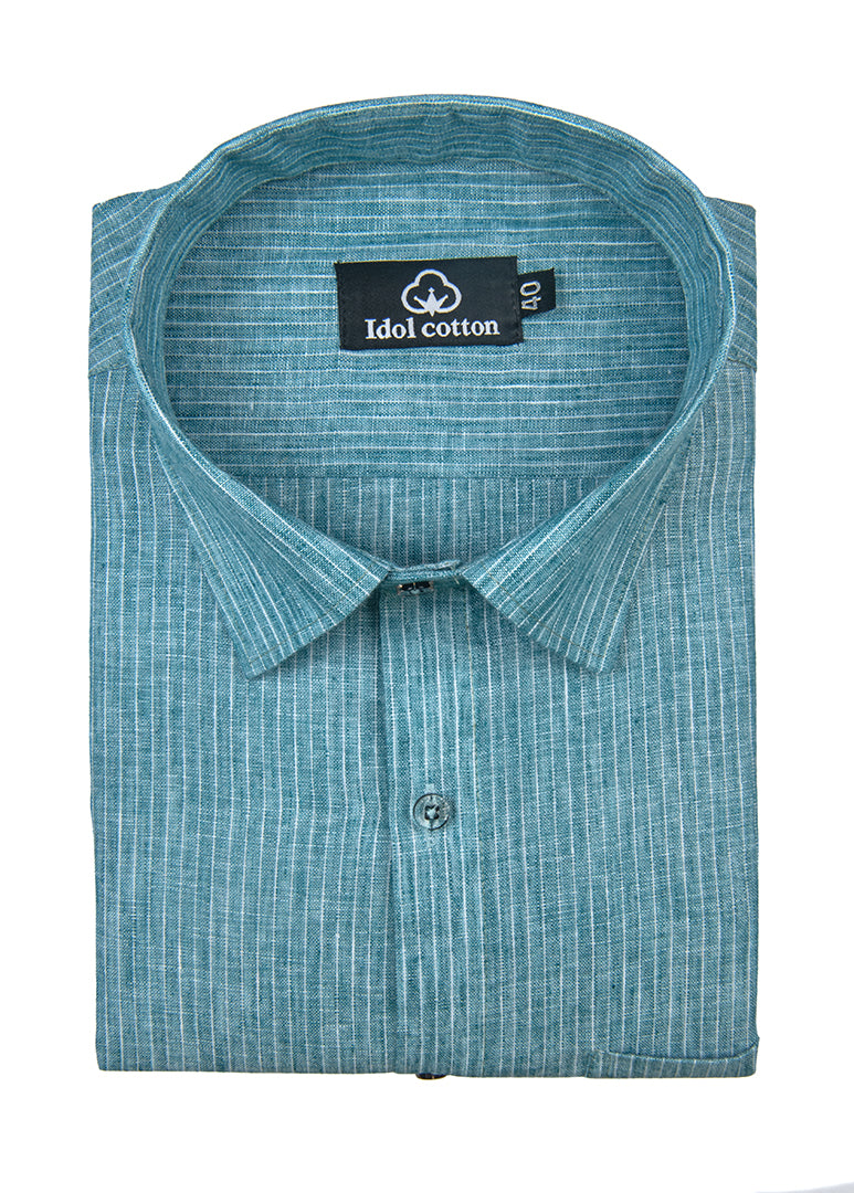 Striped Cotton Formal Shirt Teal Blue