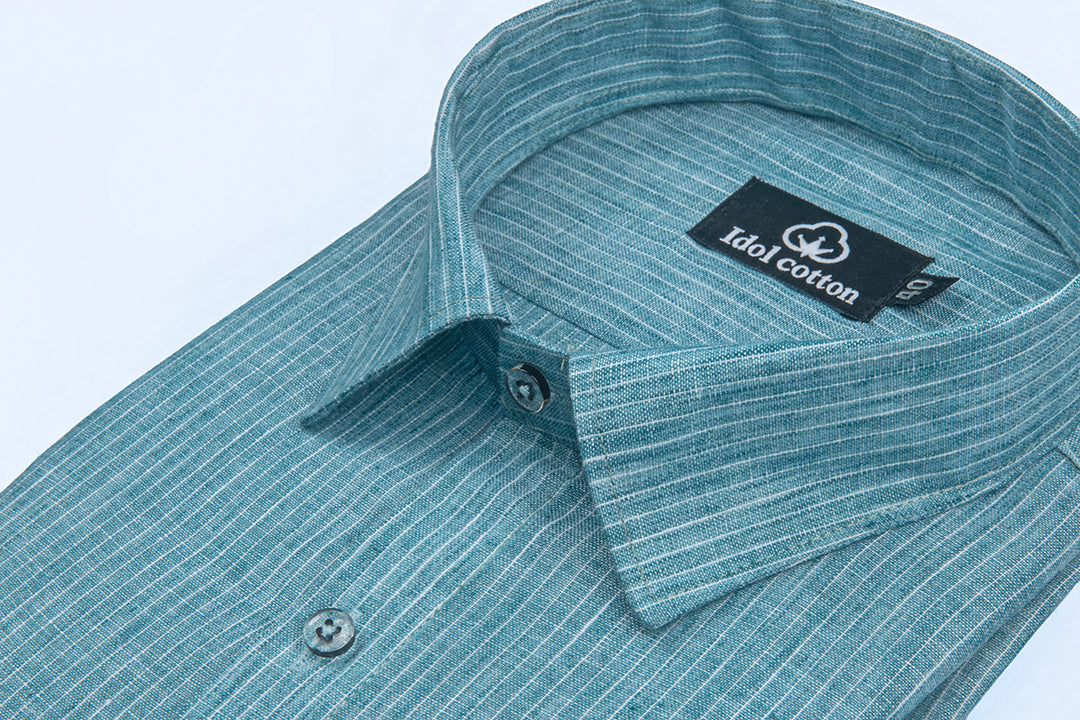 Striped Cotton Formal Shirt Teal Blue