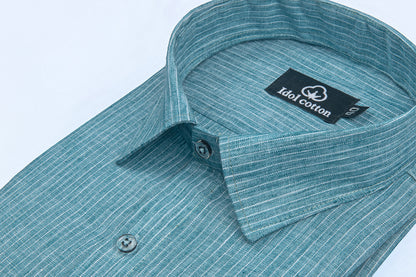 Striped Cotton Formal Shirt Teal Blue