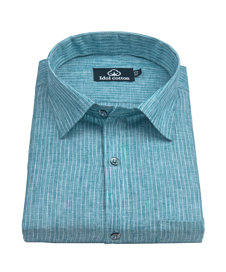 Striped Cotton Formal Shirt Teal Blue