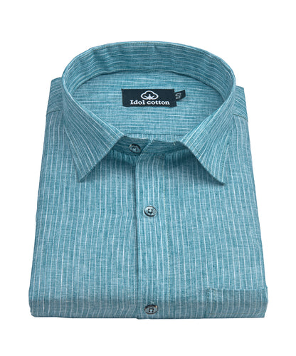 Striped Cotton Formal Shirt Teal Blue