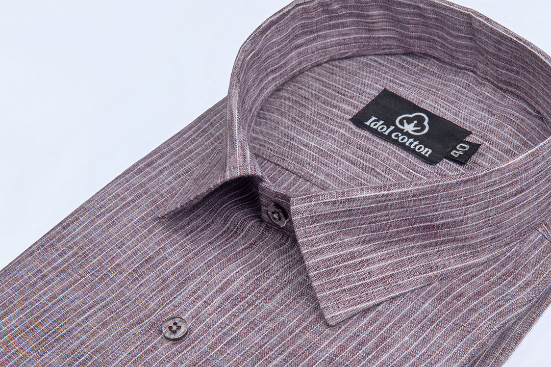 Striped Cotton Formal Shirt Wine Color