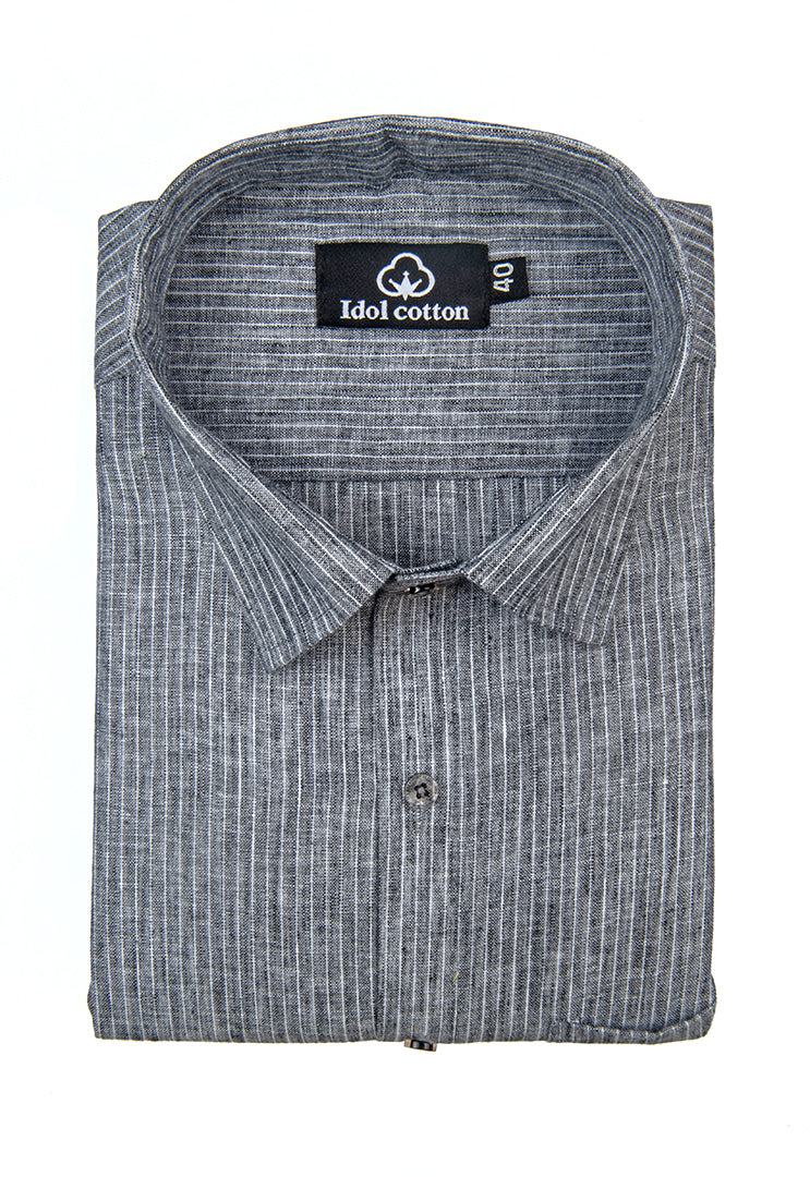 Striped Cotton Formal Shirt Dark Ash Gray Color