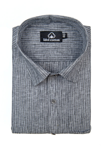 Striped Cotton Formal Shirt Dark Ash Gray Color