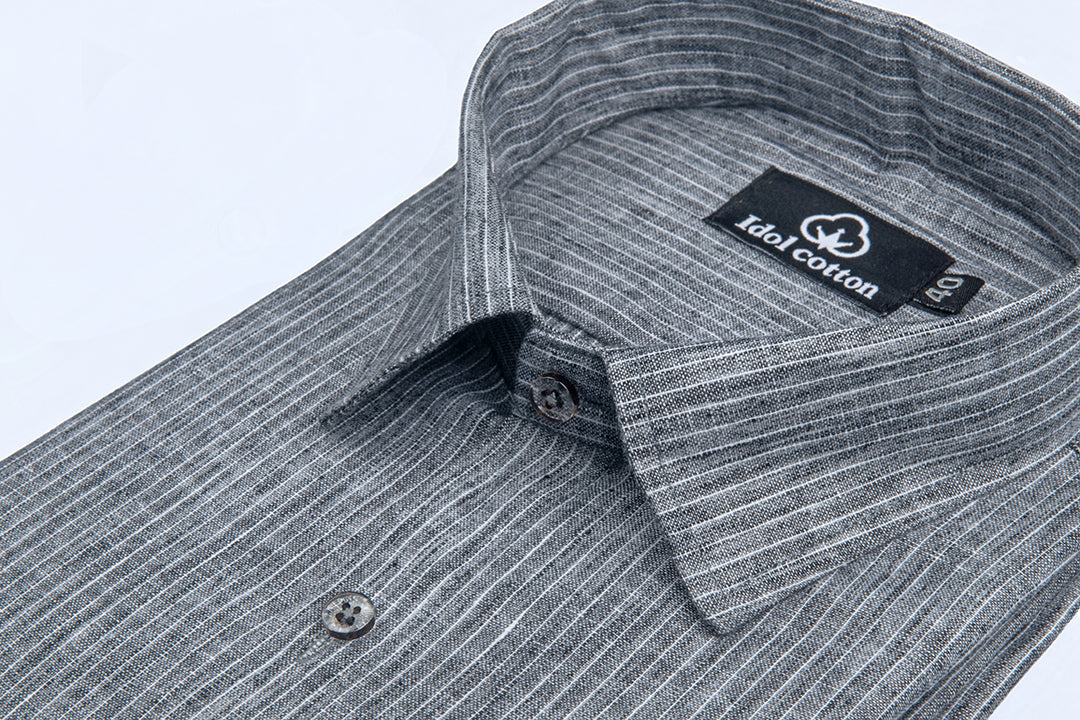 Striped Cotton Formal Shirt Dark Ash Gray Color