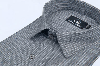 Striped Cotton Formal Shirt Dark Ash Gray Color