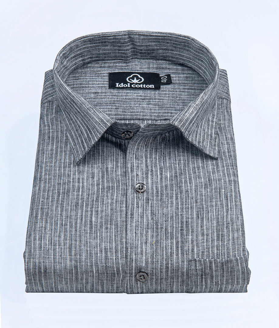 Striped Cotton Formal Shirt Dark Ash Gray Color