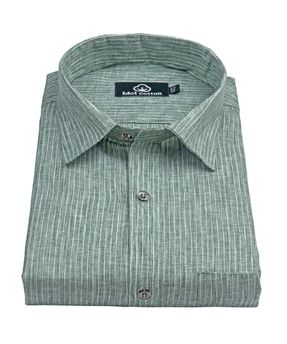 Striped Cotton Formal Shirt Dark Olive Green Color