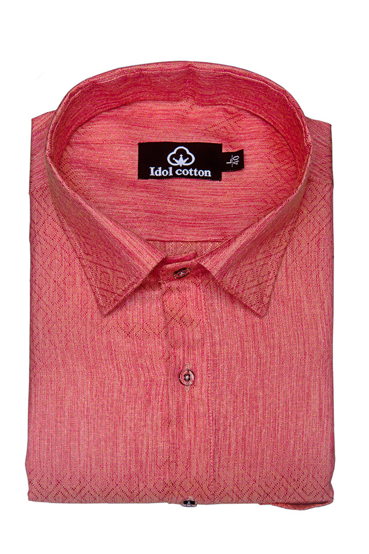 Teal Jacquard Dimond Pattern Cotton Shirt Salmon Pink Colour