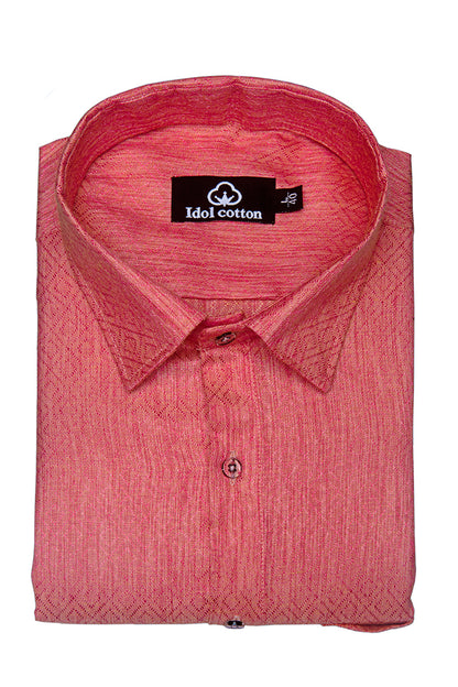 Teal Jacquard Dimond Pattern Cotton Shirt Salmon Pink Colour