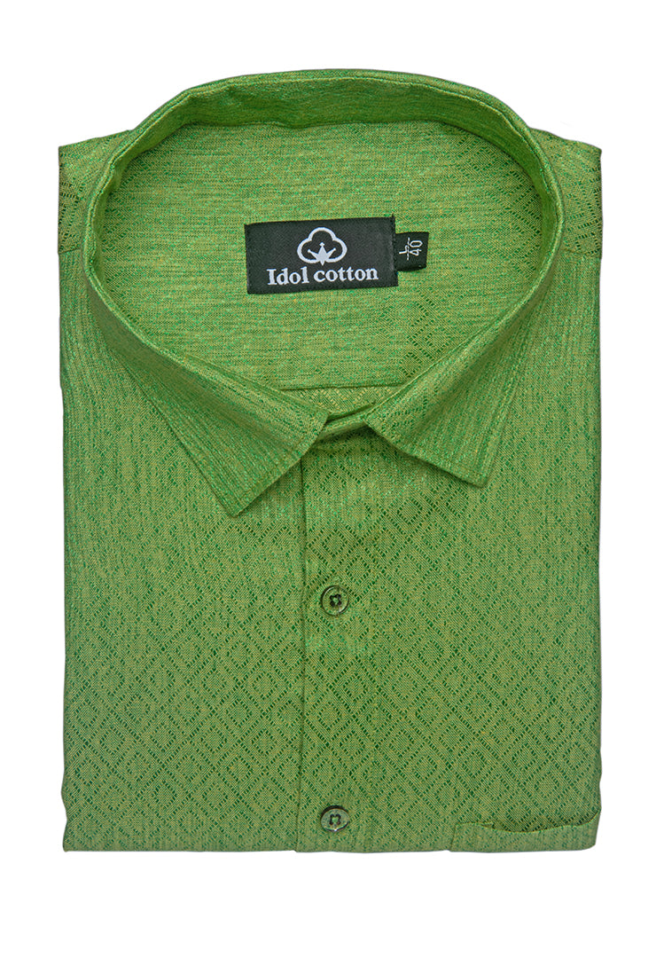 Teal Jacquard Dimond Pattern Cotton Shirt Parrot Green