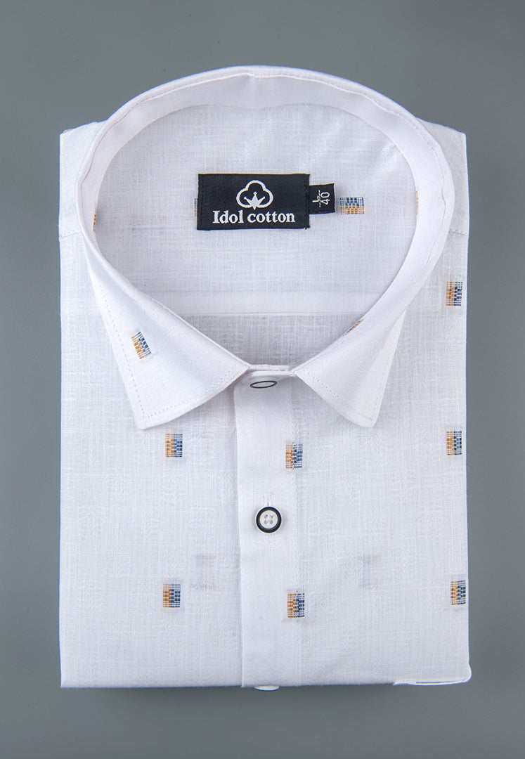 Pure White Linen Butta Mini Block Pattern