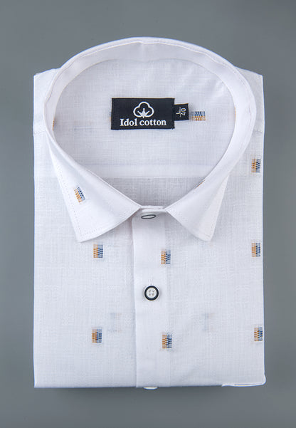 Pure White Linen Butta Mini Block Pattern