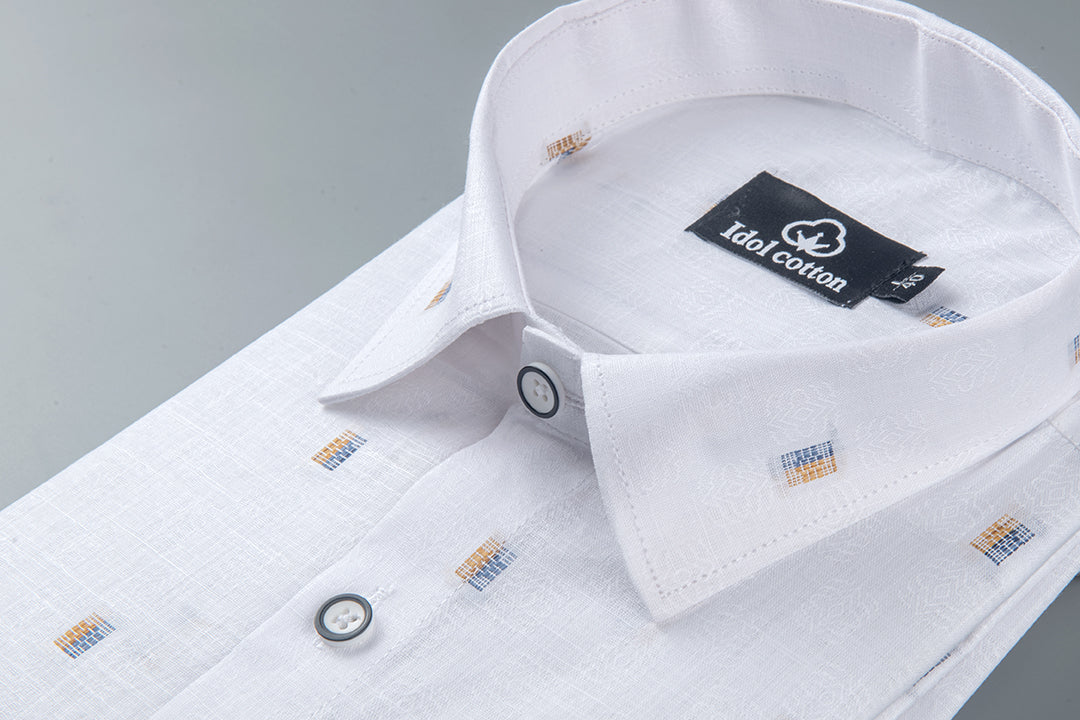 Pure White Linen Butta Mini Block Pattern