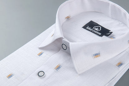 Pure White Linen Butta Mini Block Pattern