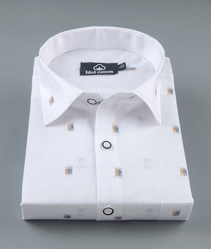 Pure White Linen Butta Mini Block Pattern