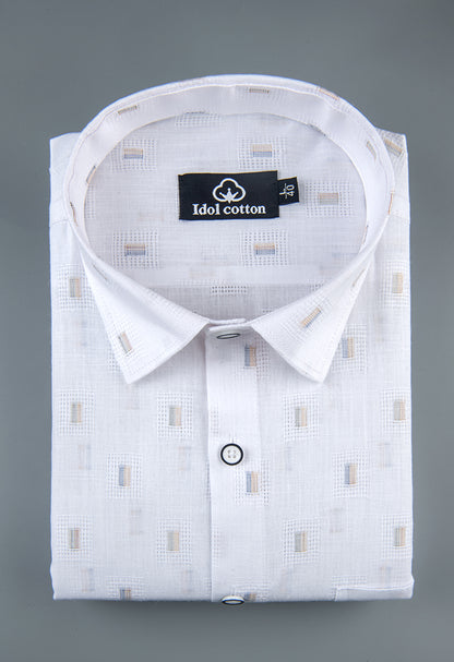 Pure White Linen Butta Geometric Square Print