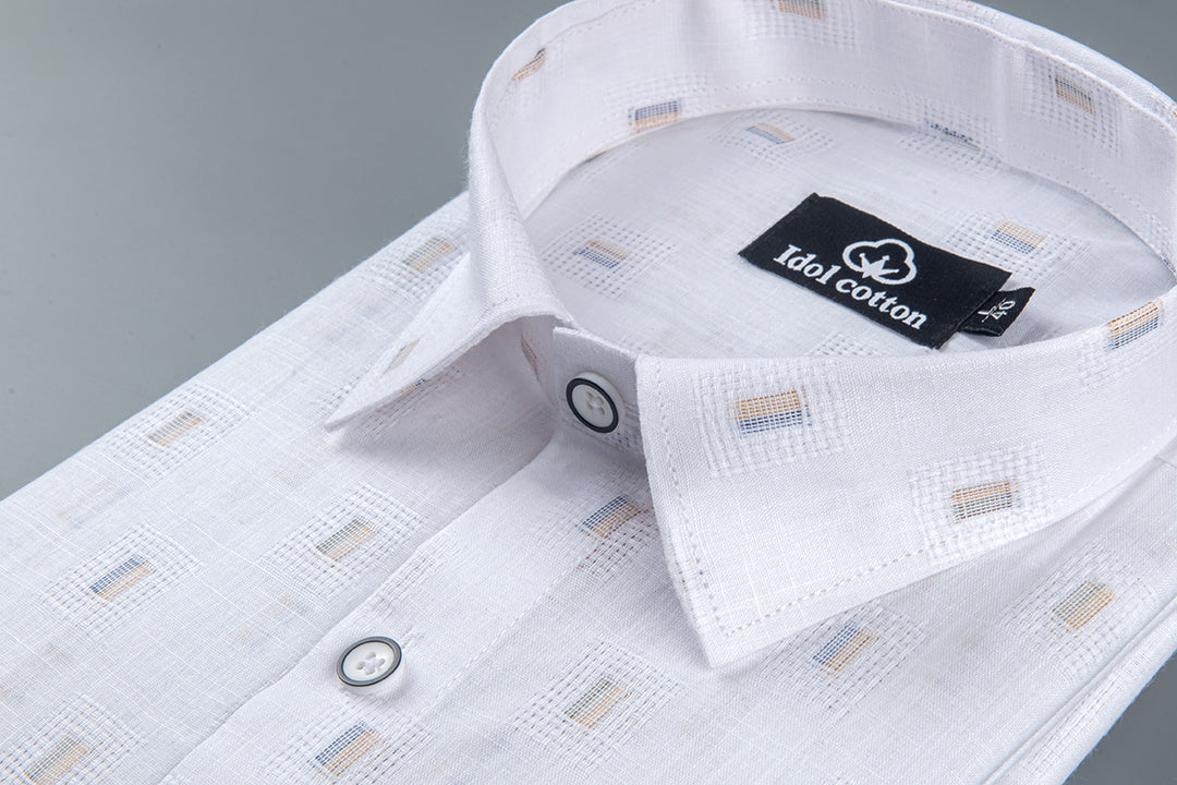 Pure White Linen Butta Geometric Square Print