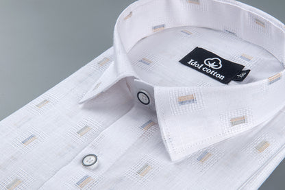 Pure White Linen Butta Geometric Square Print