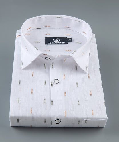 Pure White Linen Butta Small Vertical Print 