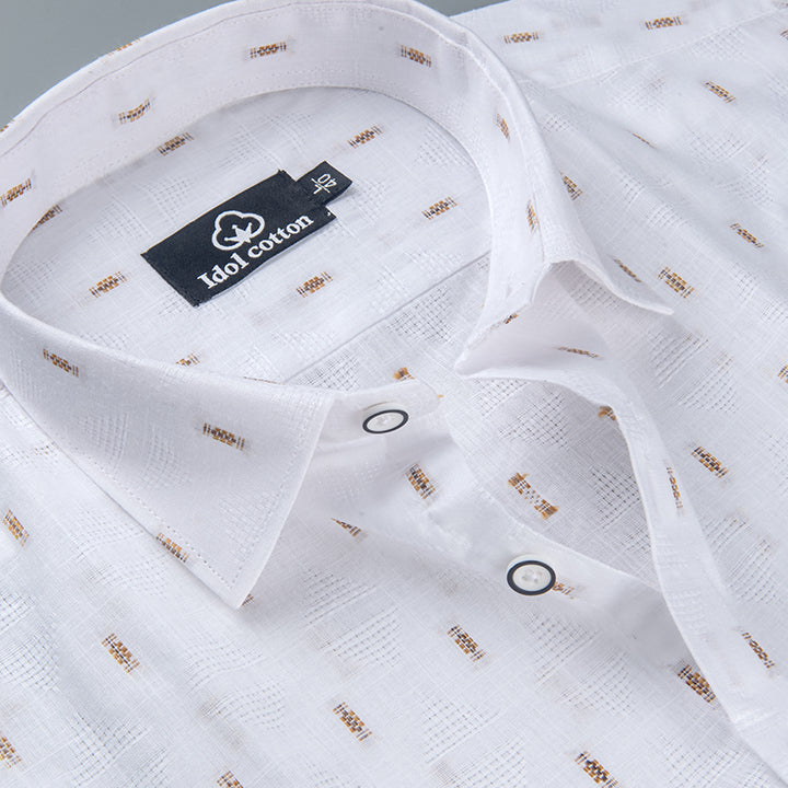 Pure White Linen Butta Mini Weave Print