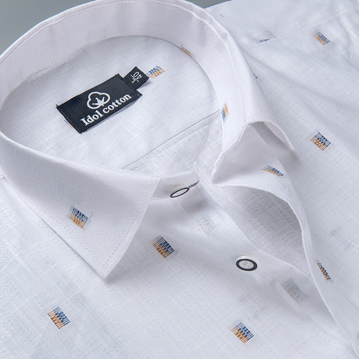 Pure White Linen Butta Mini Block Pattern