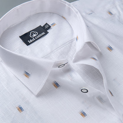 Pure White Linen Butta Mini Block Pattern