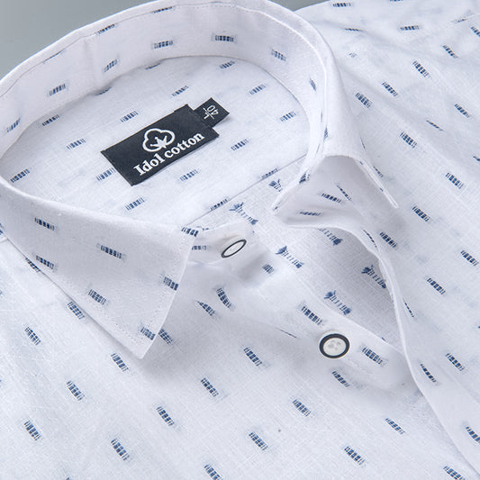 Pure White Linen Butta Micro Dash Pattern 