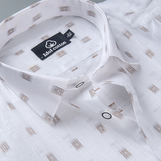 Pure White Linen Butta Check Patten Small Gird